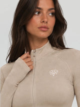 ENSEMBLE FITNESS FEMME BEIGE — Vue 2 coupe athlétique 280 GSM