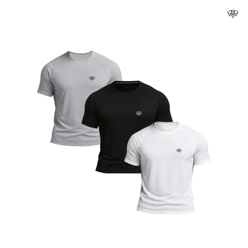 Trois ensembles ATOMGYM — Noir, Gris, Blanc